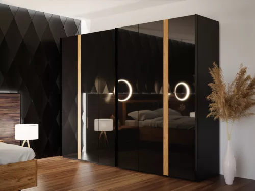 Tundra (TUZS12411-M542) gardróbszekrény - fekete/fényes fekete/catania tölgy