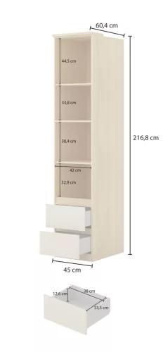 Terra két fiókos polcos szekrény (24LBON93) - lindberg tölgy/sandy beige