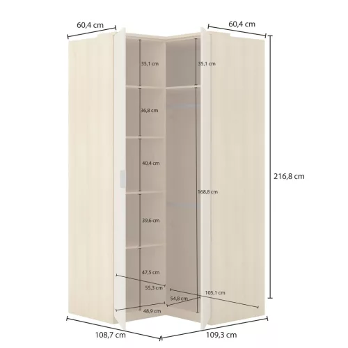 Terra sarok gardróbszekrény (24LBON16) - lindberg tölgy/sandy beige