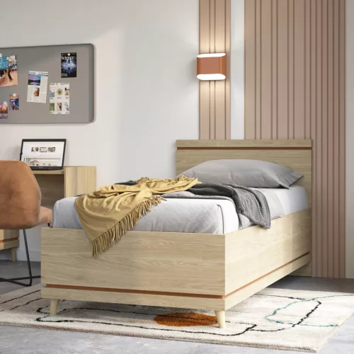 Scandi ágykeret ágyráccsal (24D5OH54) téglavörös/tölgy