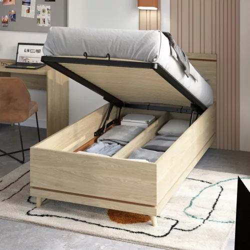Scandi ágykeret ágyráccsal (24D5OH54) téglavörös/tölgy