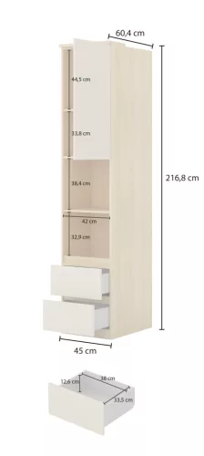 Terra egy ajtós, két fiókos könyvespolc (24LEON94) - lindberg tölgy/sandy beige