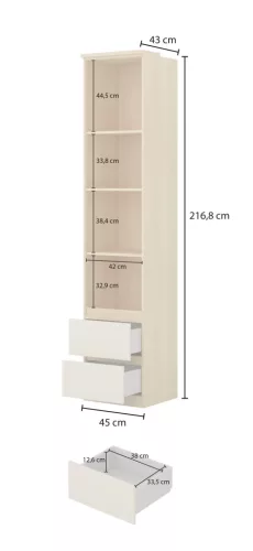 Terra két fiókos könyvespolc (24LBON83) - lindberg tölgy/sandy beige