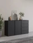 Asymetric két ajtós, négy fiókos komód (24W3OA42) -  onix fekete