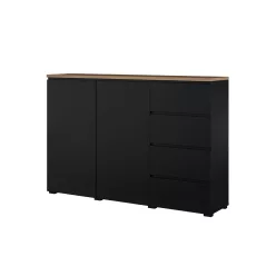   Modo két ajtós, négy fiókos komód (24W5OJ45) - onyx fekete/mauvella tölgy