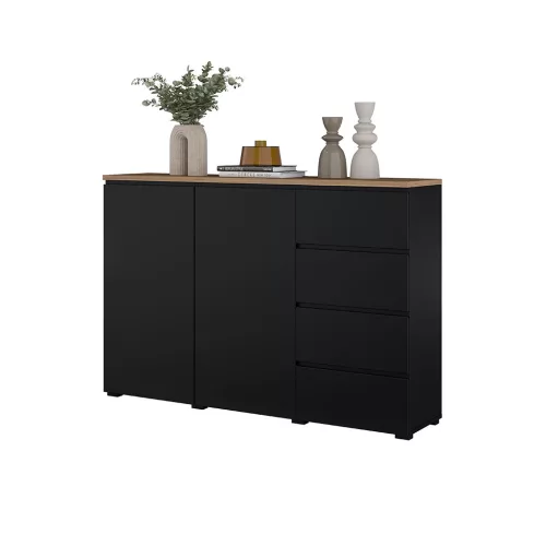 Modo két ajtós, négy fiókos komód (24W5OJ45) - onyx fekete/mauvella tölgy