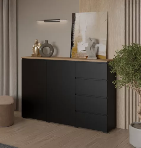 Modo két ajtós, négy fiókos komód (24W5OJ45) - onyx fekete/mauvella tölgy