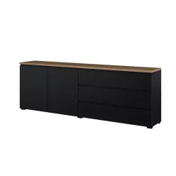   Modo két ajtós, három fiókos komód (24W5OJ28) - onyx fekete/mauvella tölgy