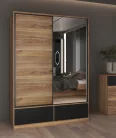 BETA két ajtós, két fiókos tükrös gardrób (22MW1661) - mauvella tölgy/fekete