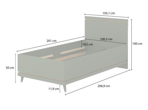 Scandi ágykeret (24D5OH34) - téglavörös/tölgy