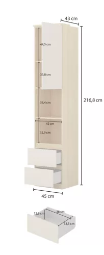 Terra egy ajtós két fiókos könyvespolc (24LEON84) - lindberg tölgy/eucalyptus