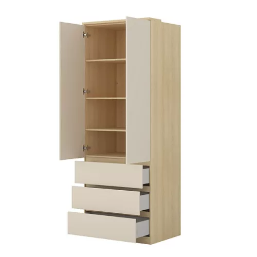 Terra két ajtós, három fiókos gardrób (24LBON68) - lindberg tölgy/sandy beige