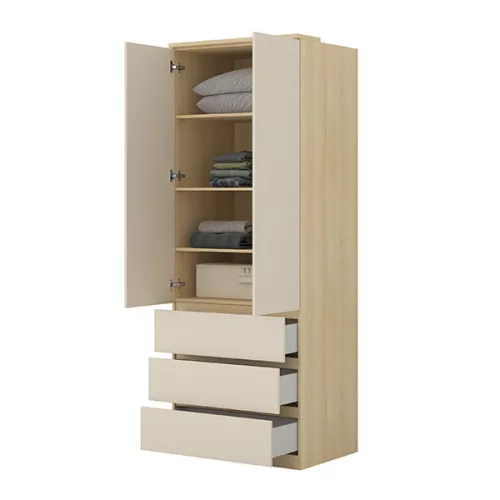 Terra két ajtós, három fiókos gardrób (24LBON68) - lindberg tölgy/sandy beige