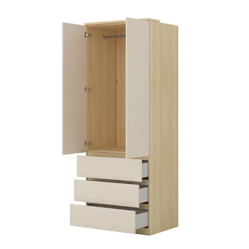 Terra két ajtós, három fiókos gardrób (24LBON68) - lindberg tölgy/sandy beige