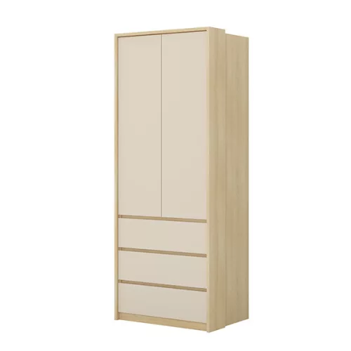Terra két ajtós, három fiókos gardrób (24LBON68) - lindberg tölgy/sandy beige