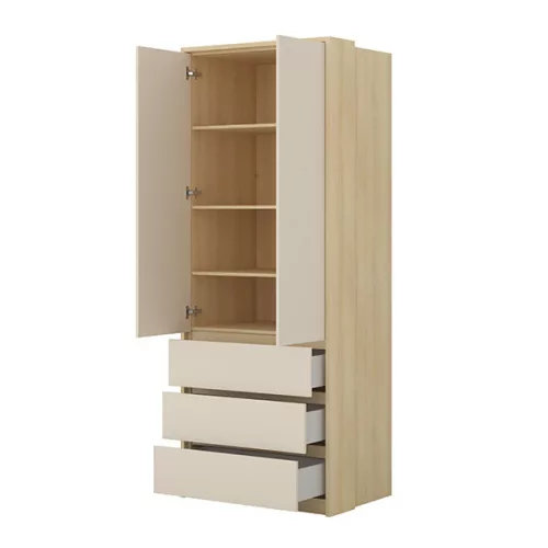 Terra két ajtós, három fiókos gardrób (24LBON68) - lindberg tölgy/sandy beige